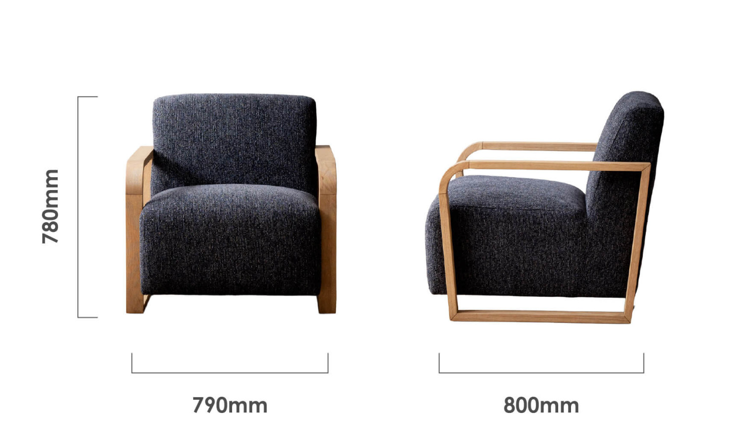 Canyon Fabric Armchair Stoneweave Ash Dimensions
