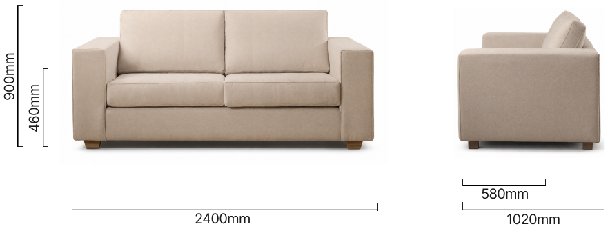 Westerman 3-Seater Fabric Couch Nordic Sand Dimensions