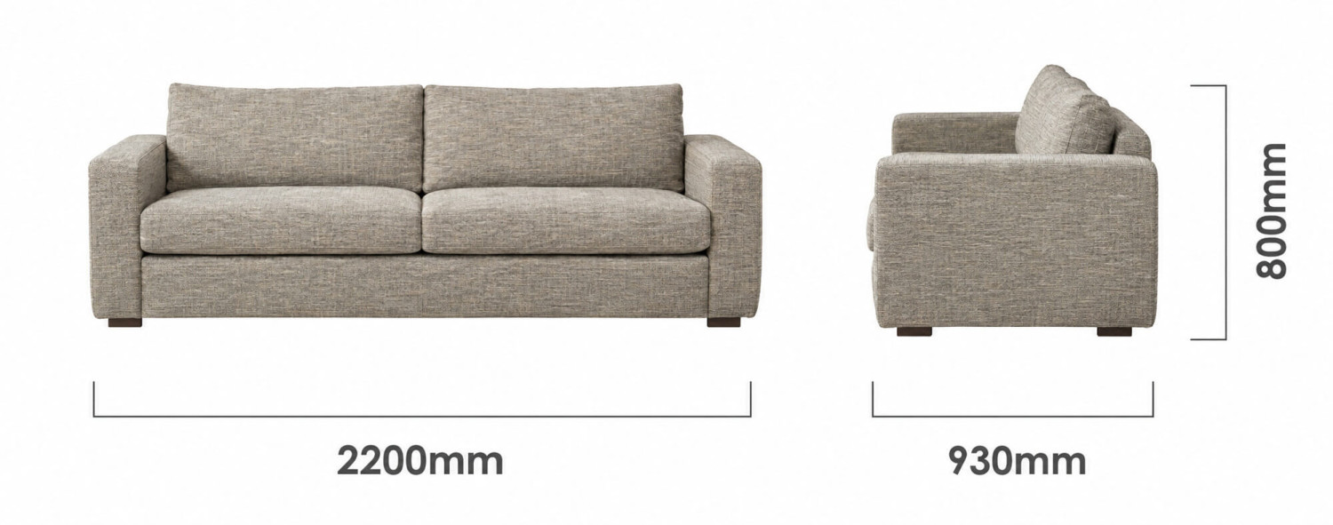 Clanwilliam 3 Seater Fabric Couch Stone Pixels Dimensions