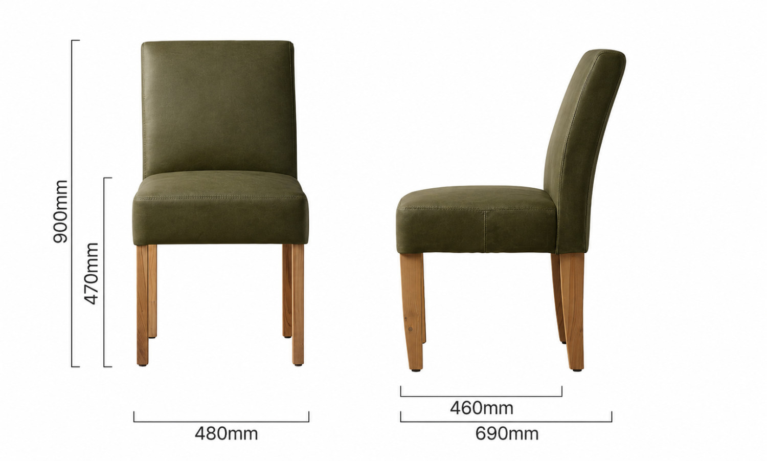 Chunky Leather Dining Chair - Oak - Olive Dimensions Factory Sale