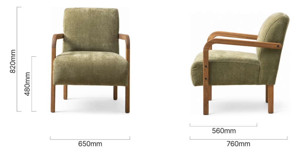 Palmiet Fabric Armchair Blackwood Olive Wave Dimensions