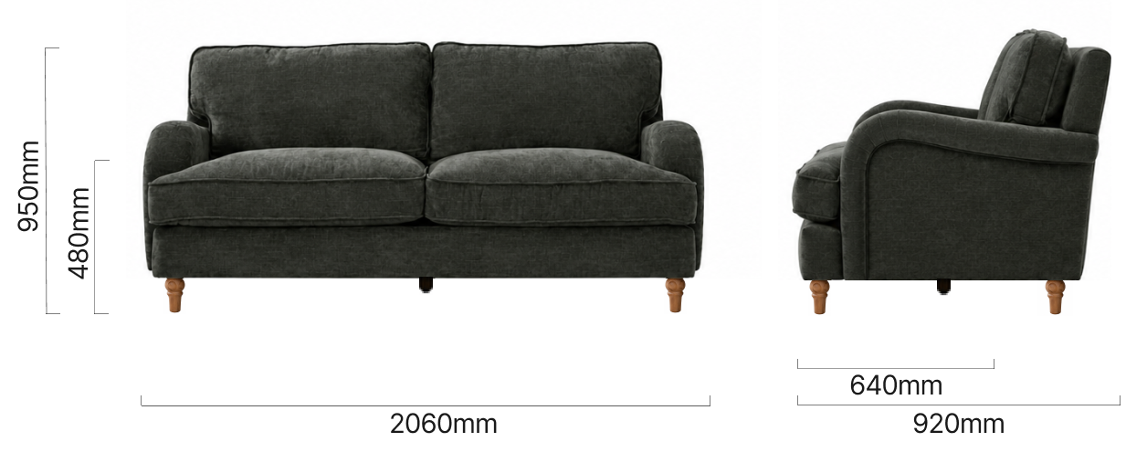 Chenavé 3-Seater Fabric Couch Thyme Wave Dimensions