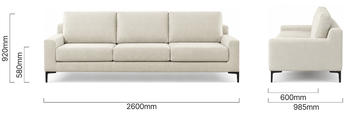 Tulbagh 4 Seater Fabric Couch Buttermilk Dimensions