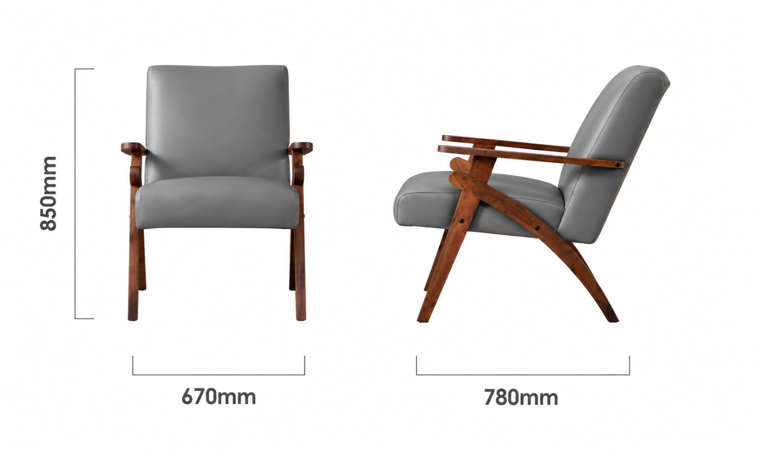 Gariep Leather Armchair Blackwood Pepper Dimensions