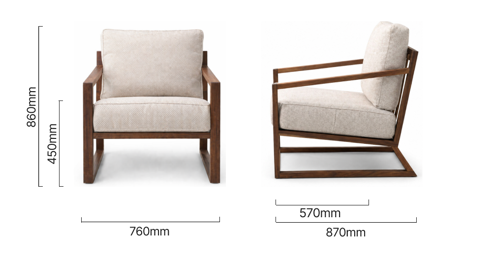 Clarens Fabric Armchair Blackwood Oats Dimensions