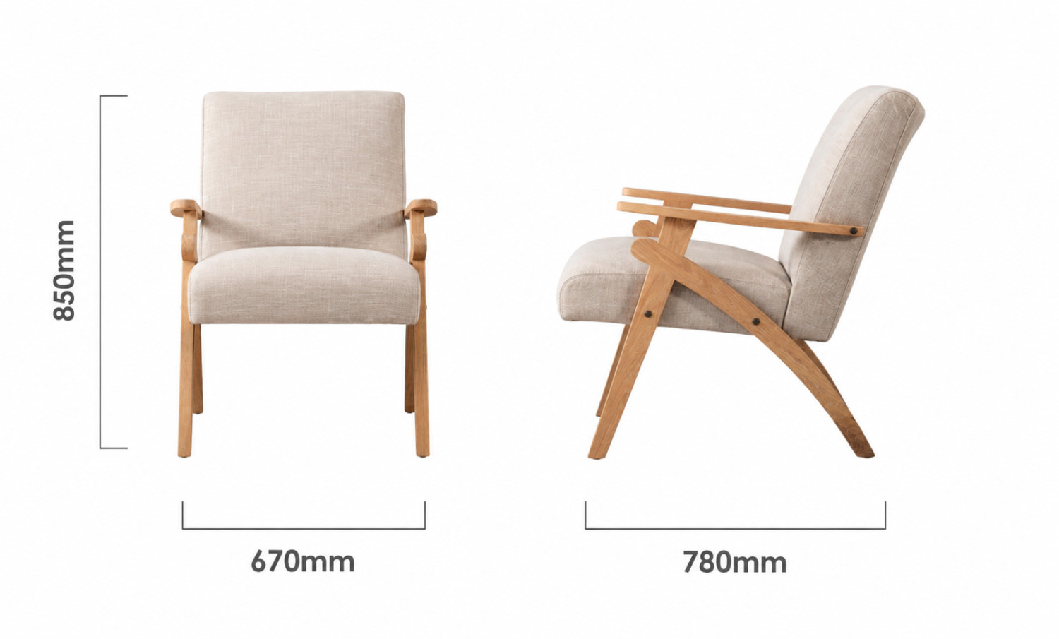 Gariep Fabric Armchair Oak Pumice Stone Dimensions