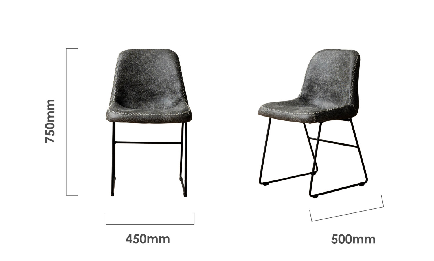 Hand-Stitched Leather Dining Chair Charcoal Dimensions