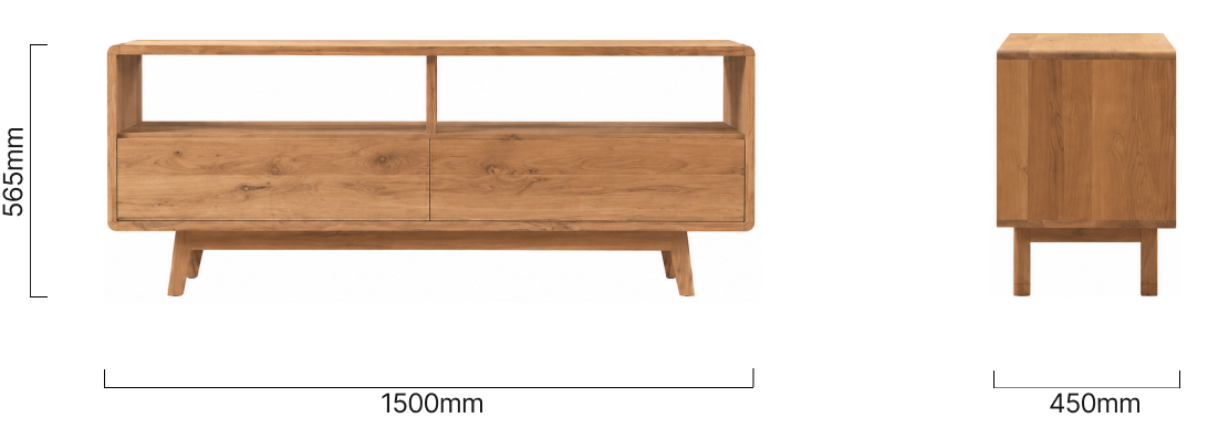 Phildadelphia 2-Drawer Televition Unit - Oak - Dimensions