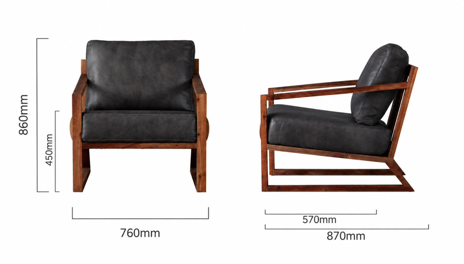 Clarens Leather Armchair Blackwood Midnight Dimensions