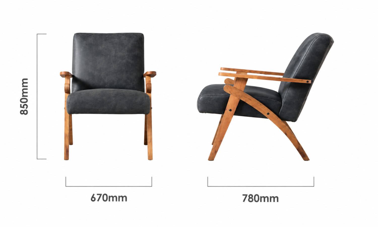 Gariep Leather Armchair Blackwood Midnight Dimensions