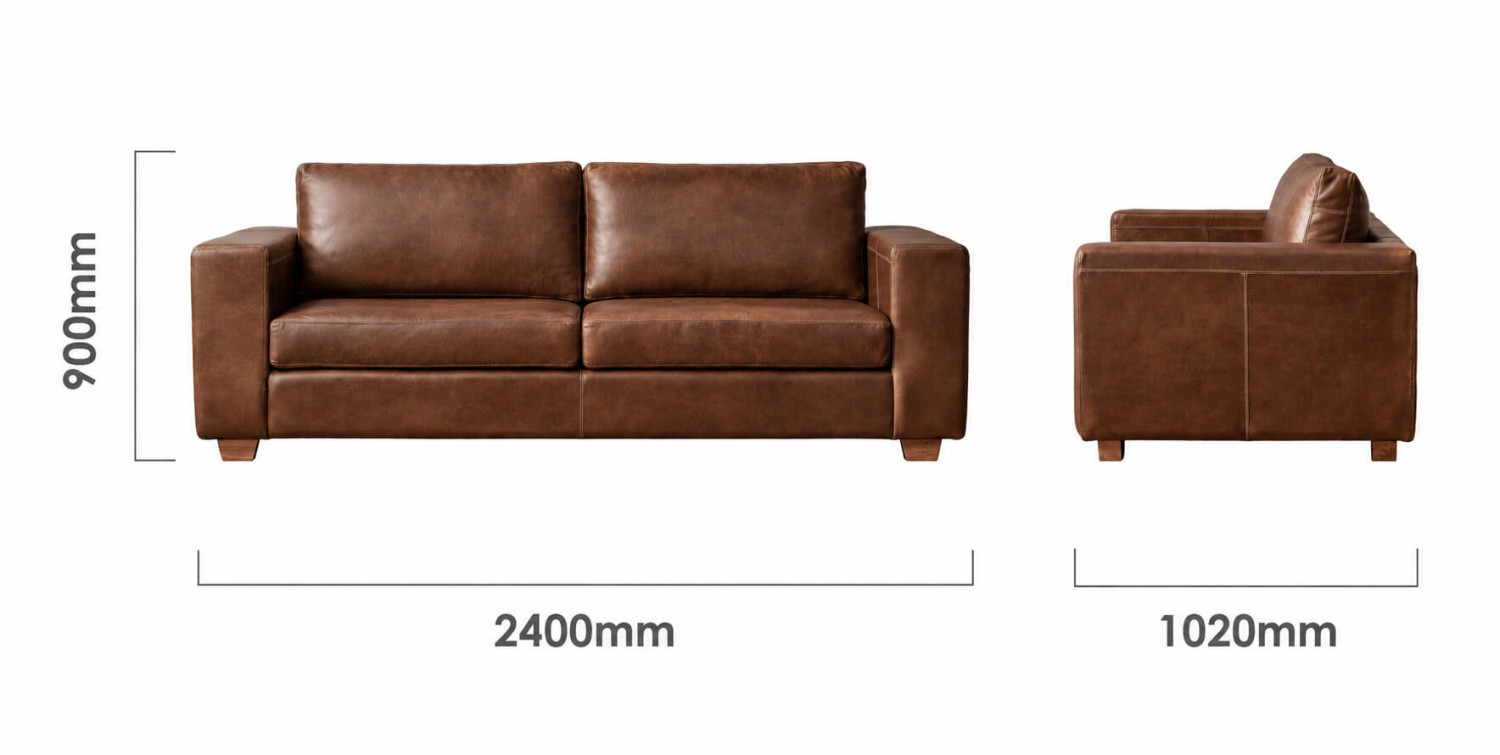 Westerman 3 Seater Leather Couch Brown Dimensions
