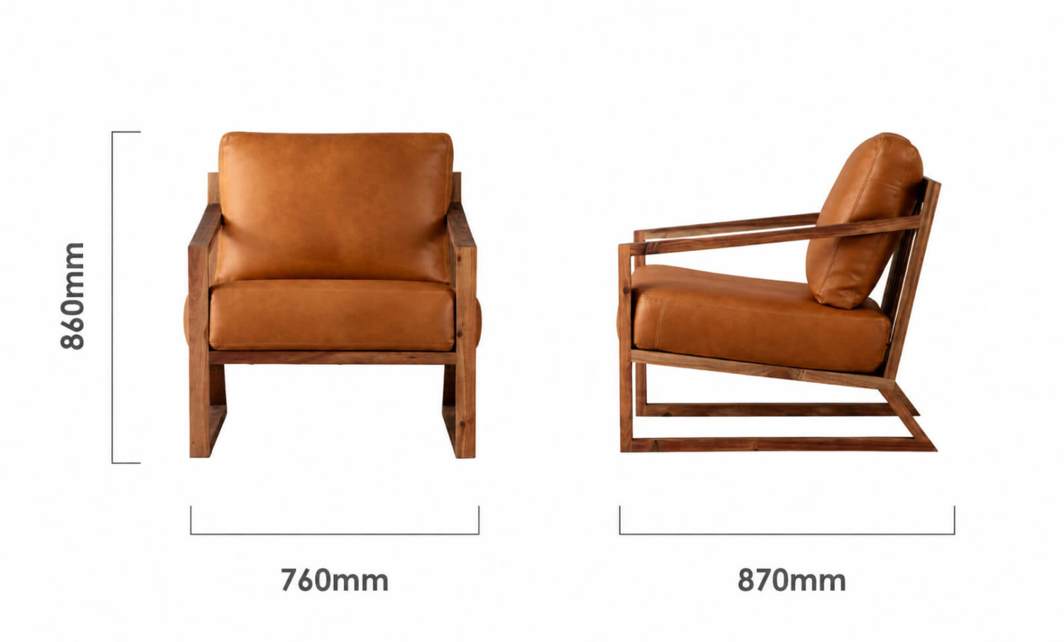 Clarens Leather Armchair Blackwood Ginger Dimensions