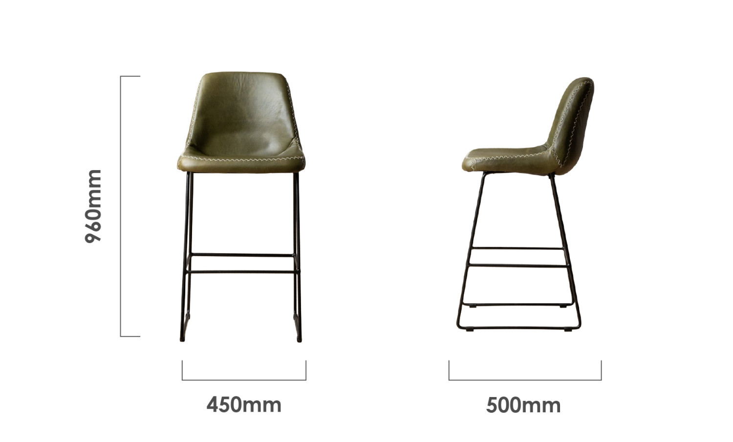 Hand-Stitched Leather Counter Bar Chair - Olive