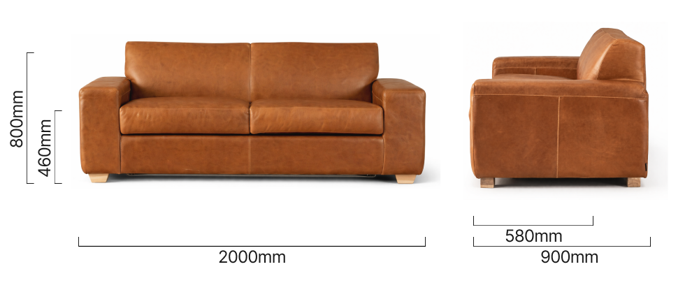 Karoo Leather Sleeper Couch Butterscotch Dimensions