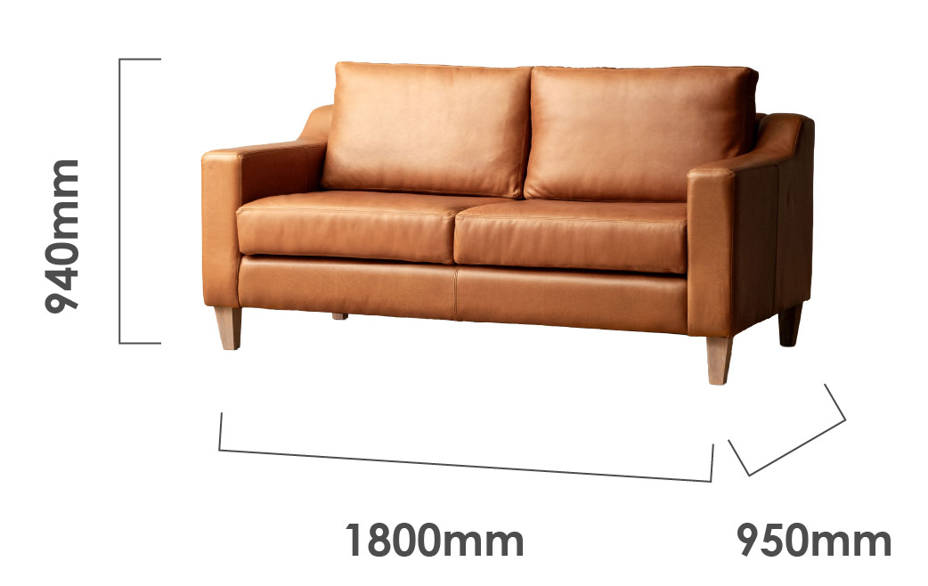 Douglas 2 Seater Leather Couch Ginger Dimensions