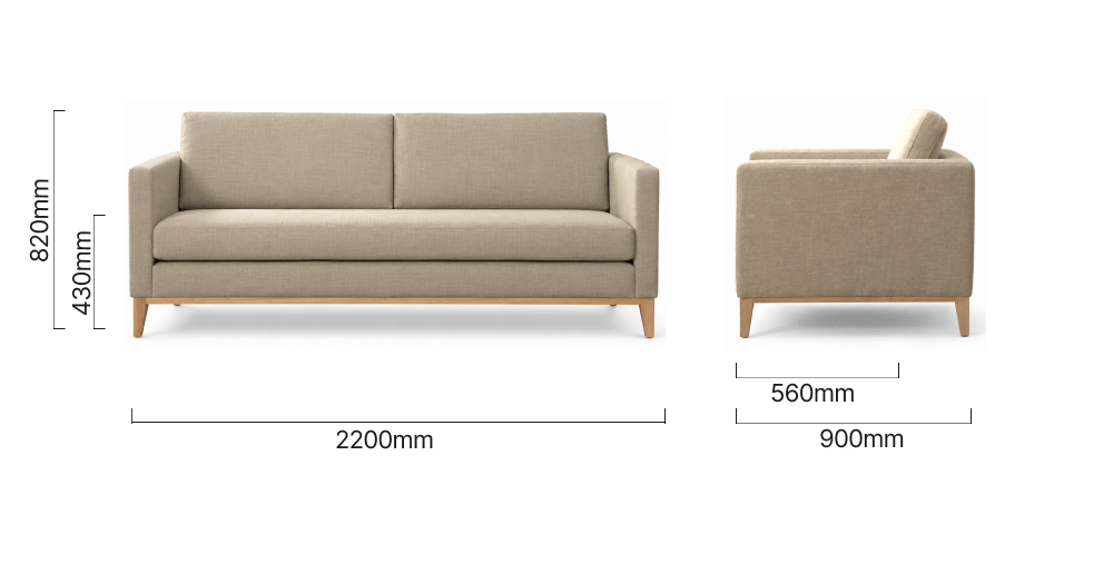 Cape Town 3 Seater Fabric Couch Taupe Dimensions