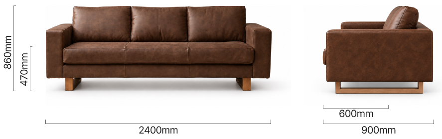 Clarkson 3 Seater Leather Couch Brown Dimensions