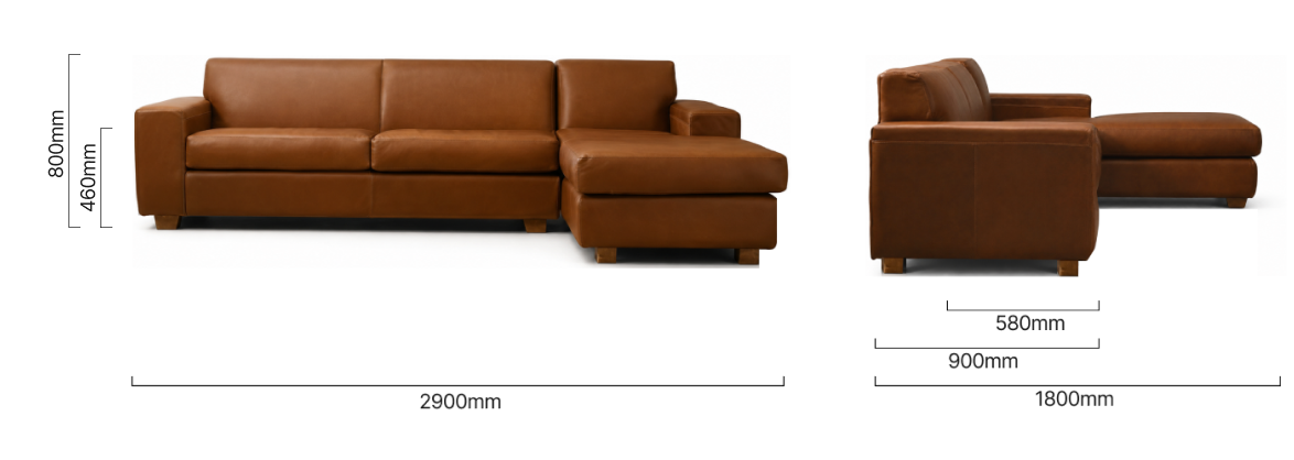Karoo Leather Daybed Butterscotch Dimensions