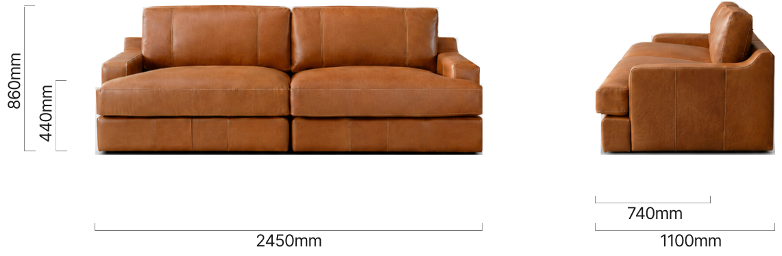 Windermere 3-Seater Leather Couch Tan