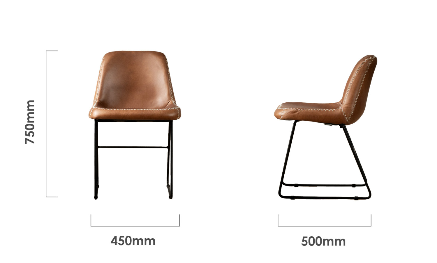 Hand-Stitched Leather Dining Chair Butterscotch Dimensions