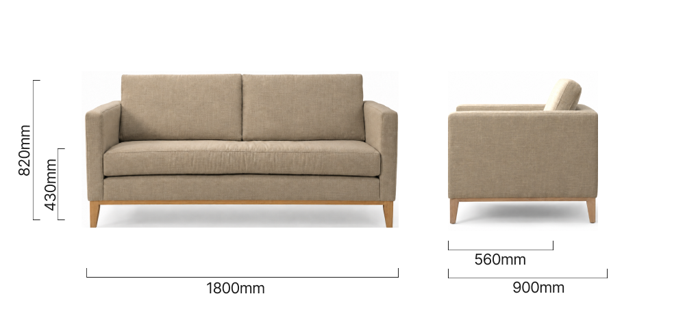 Cape Town 2-Seater Fabric Couch Juniper Taupe Dimensions