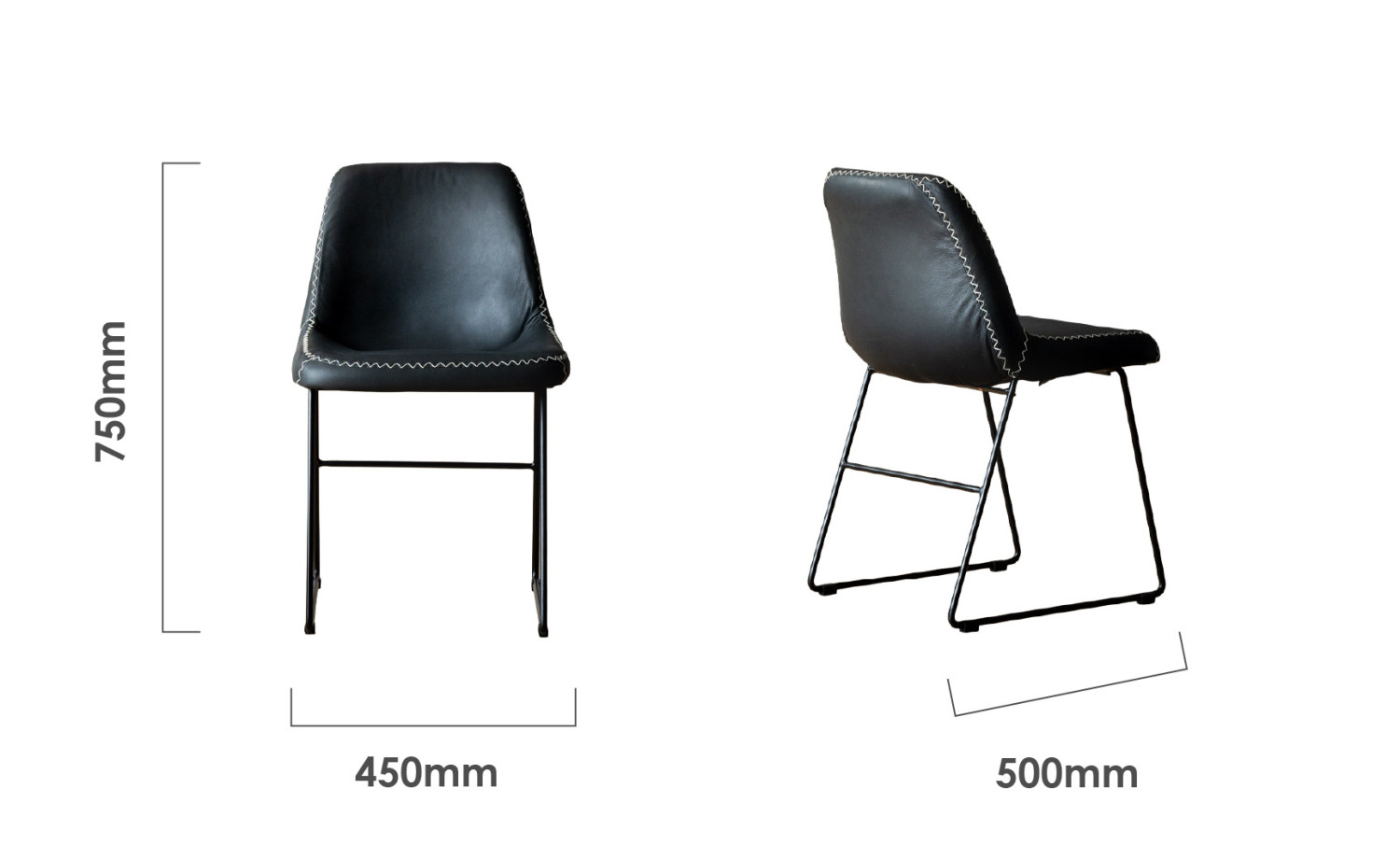 Hand-Stitched Leather Dining Chair Black Dimensions