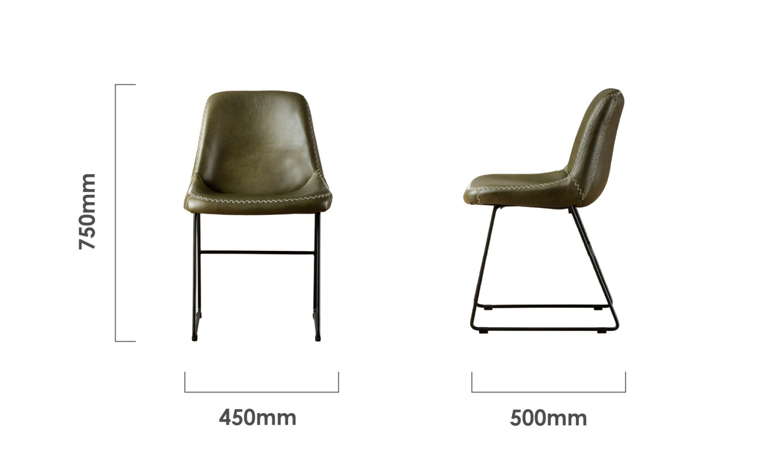 Hand-Stitched Leather Dining Chair Olive Dimensions