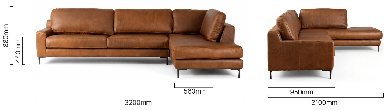 Tulbagh Corner Couch With Daybed Right Butterscotch Dimensions