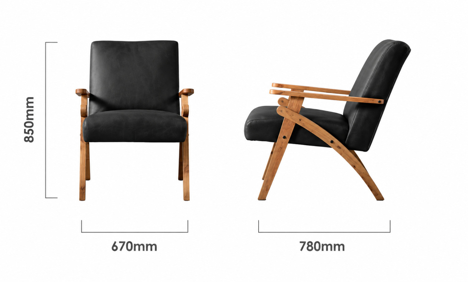 Gariep Leather Armchair Blackwood Black Dimensions