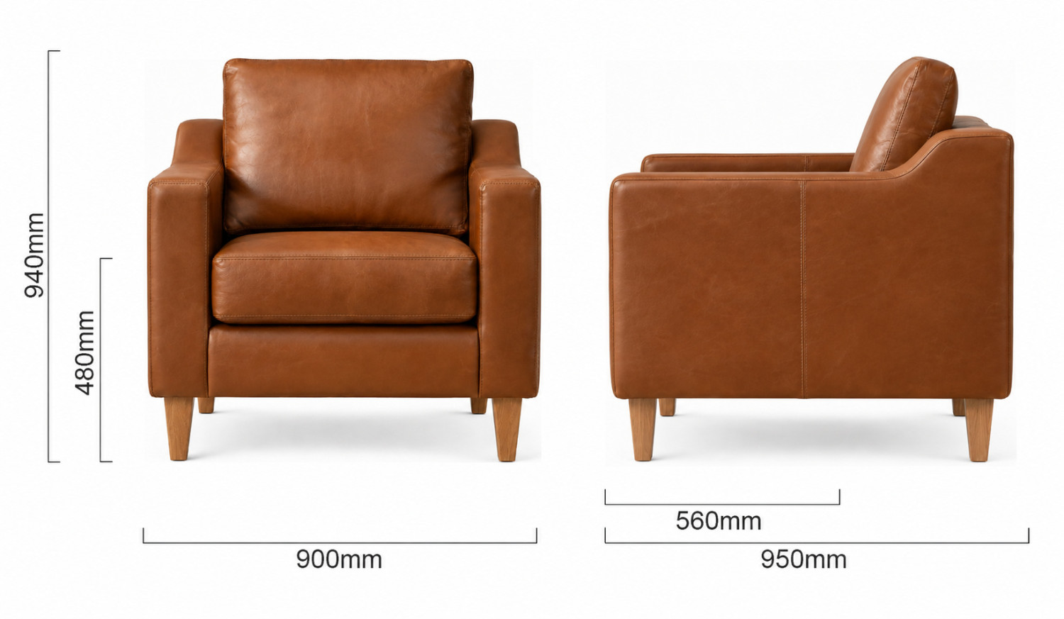 Douglas Leather Armchair Butterscotch Dimensions
