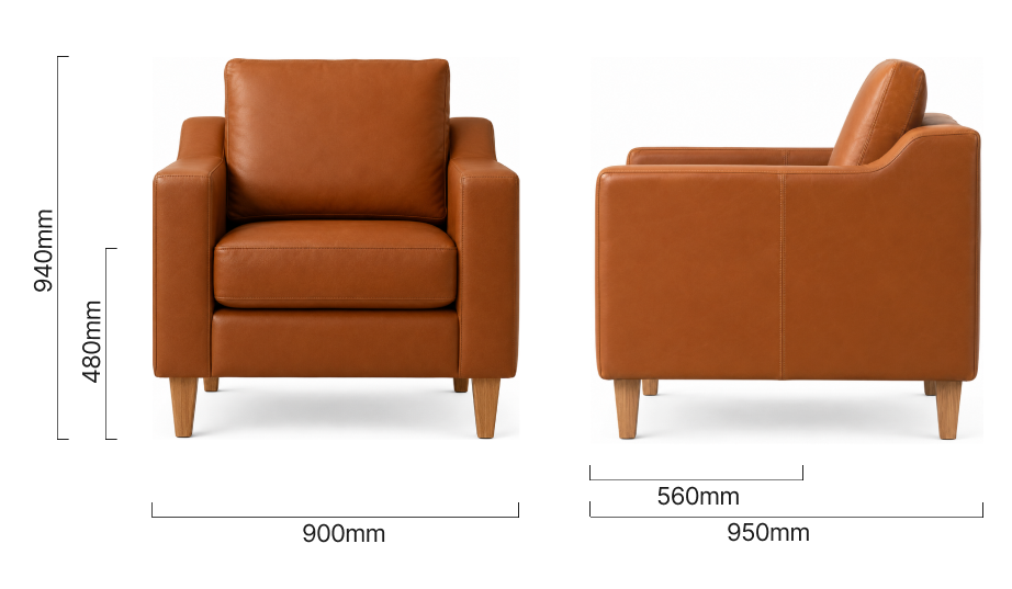 Douglas Leather Armchair Ginger Dimensions