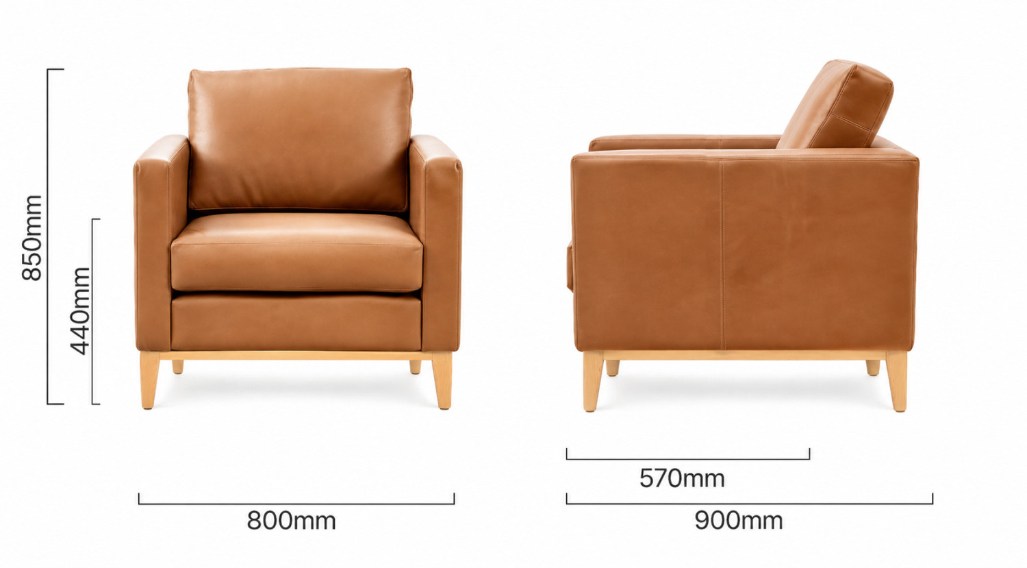 Cape Town Leather Armchair Ginger Dimensions