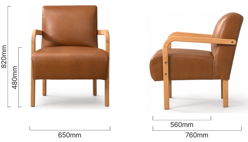 Palmiet Leather Armchair Oak Butterscotch Dimensions