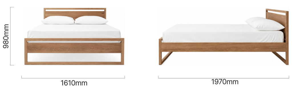 Danabaai Bed – Queen – Oak Dimensions