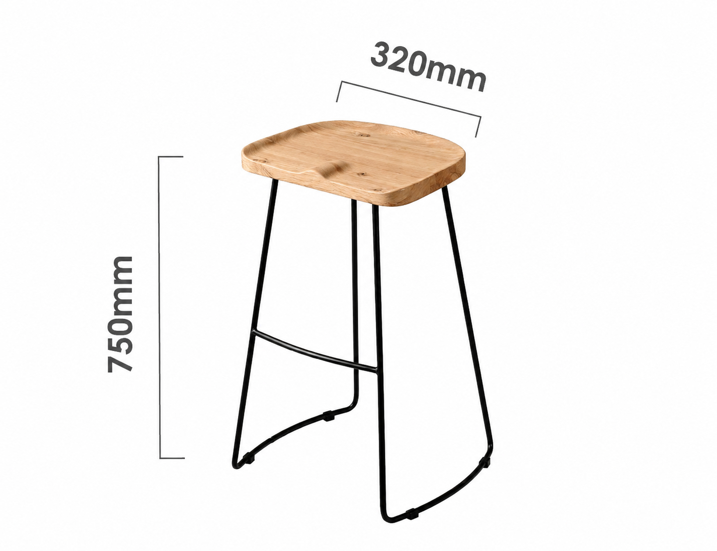 Sahara Tall Bar Stool - Oak - Dimensions