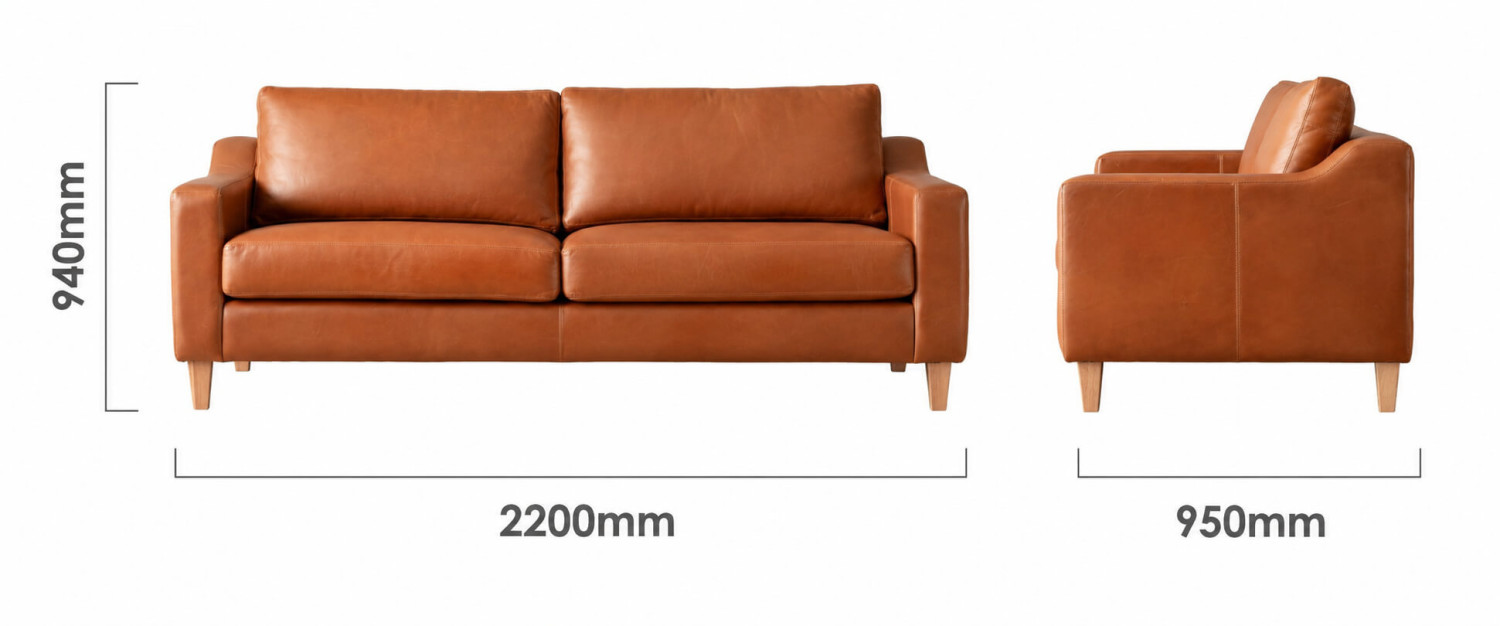 Douglas 3 Seater Leather Couch Ginger Dimensions