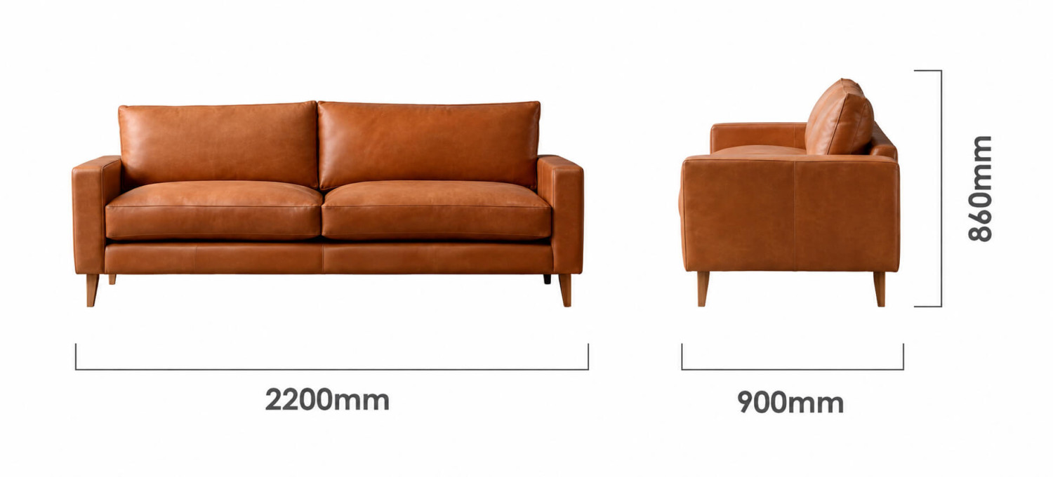 Hamlet 3 Seater Leather Couch Butterscotch Dimensions