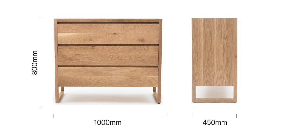 Swazi Three Drawer Chest Oak Dimensions