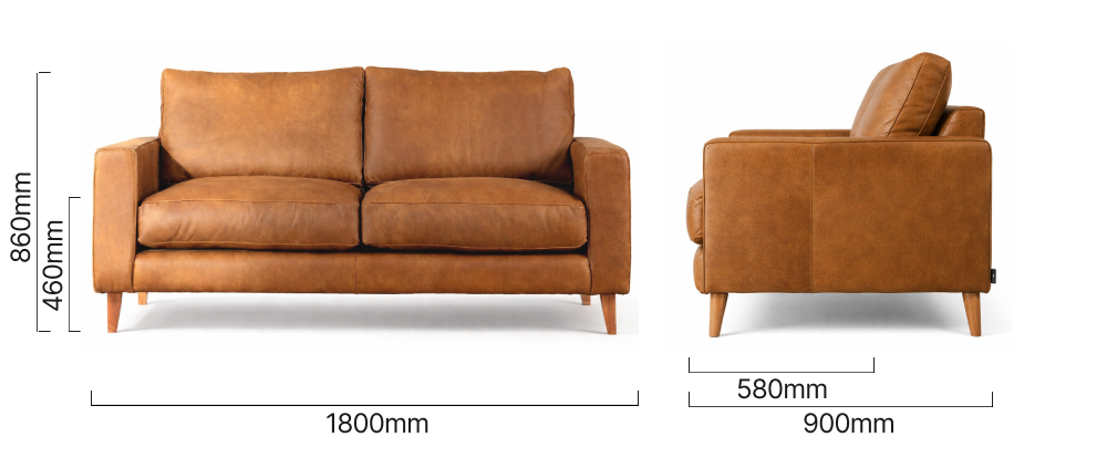 Hamlet 2-Seater Leather Couch Dimensions