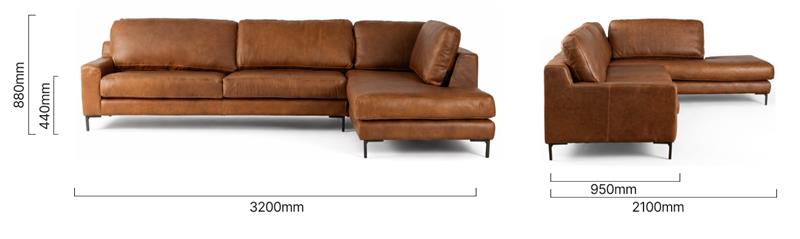 Tulbagh Leather Corner Couch with XL Daybed right