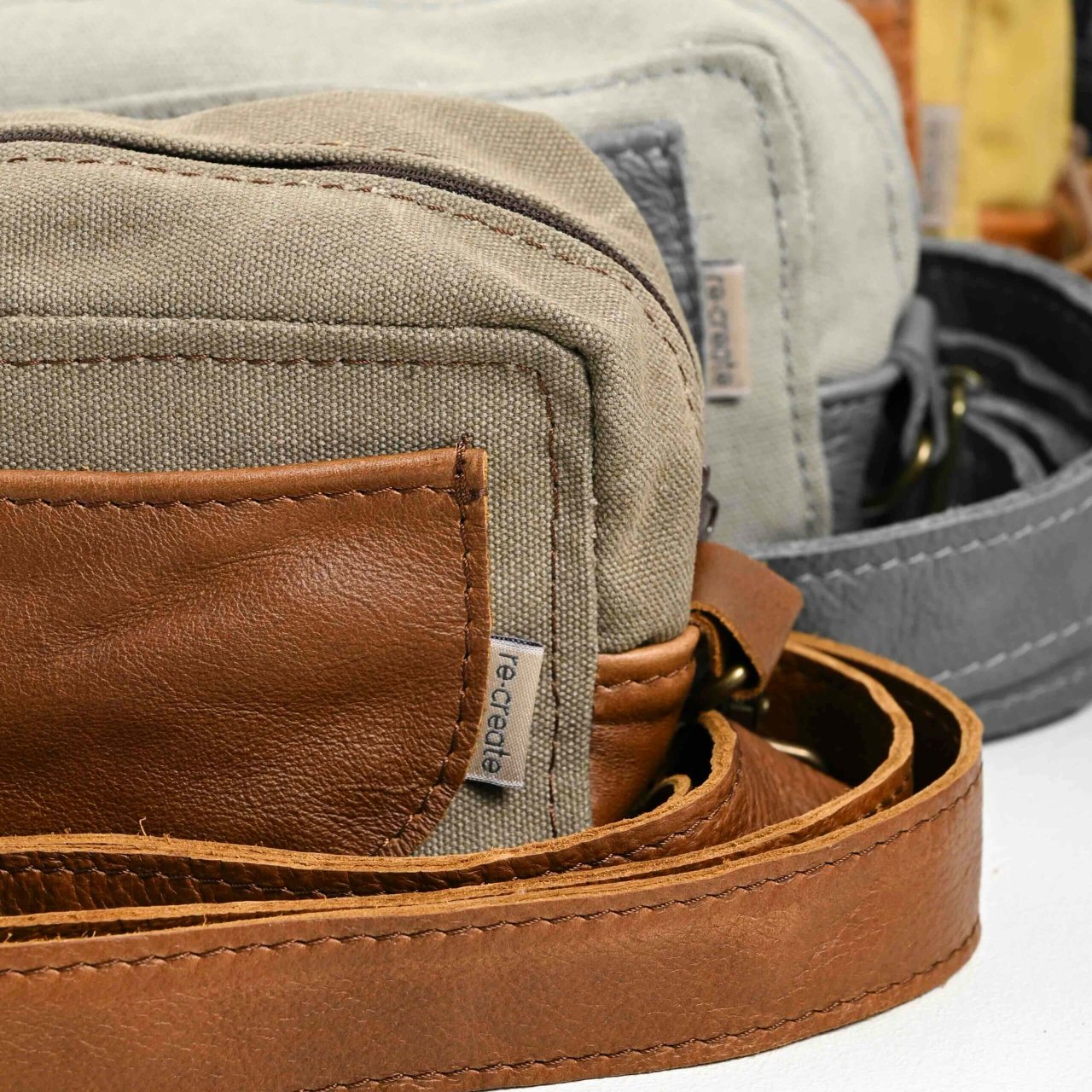 Small Canvasa bag_-2 canvas and leather crossbody bag-crossbody bag-canvas bag-moonbag-leather canvas bag-caddy bag-corporate gifting