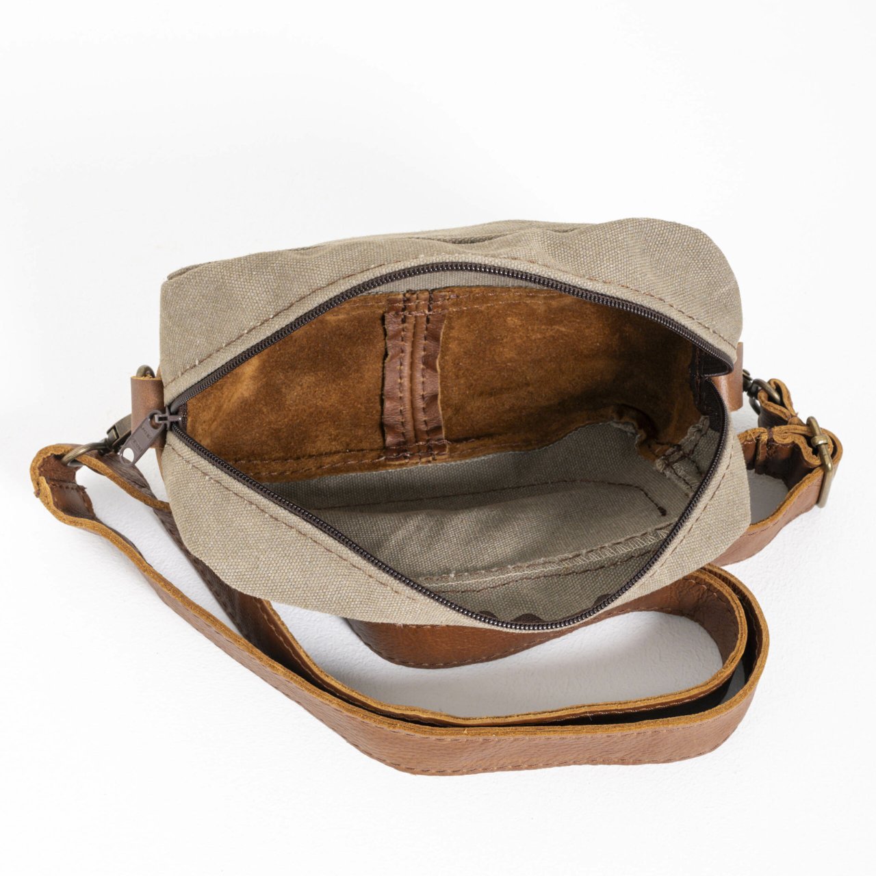 Small Canvasa bag_ canvas and leather crossbody bag-crossbody bag-canvas bag-moonbag-leather canvas bag-caddy bag-corporate gifting