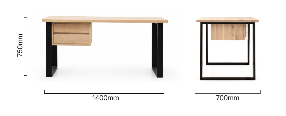 1.4m Sahara Study Desk with Drawers Oak Dimensions