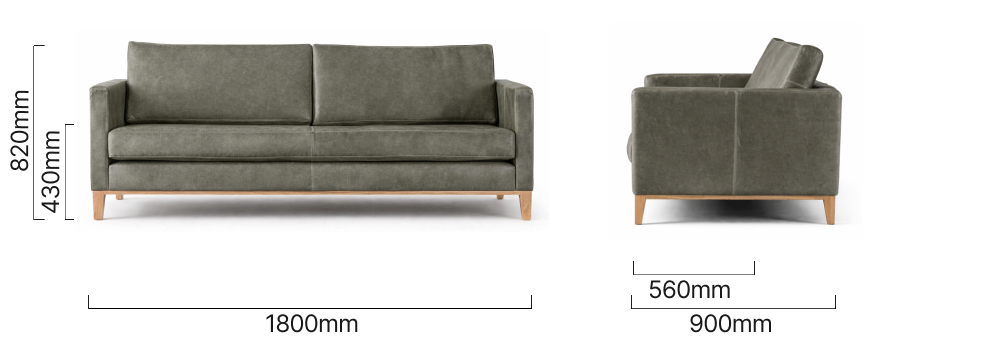 Cape Town 2-Seater Leather Couch Dimensions