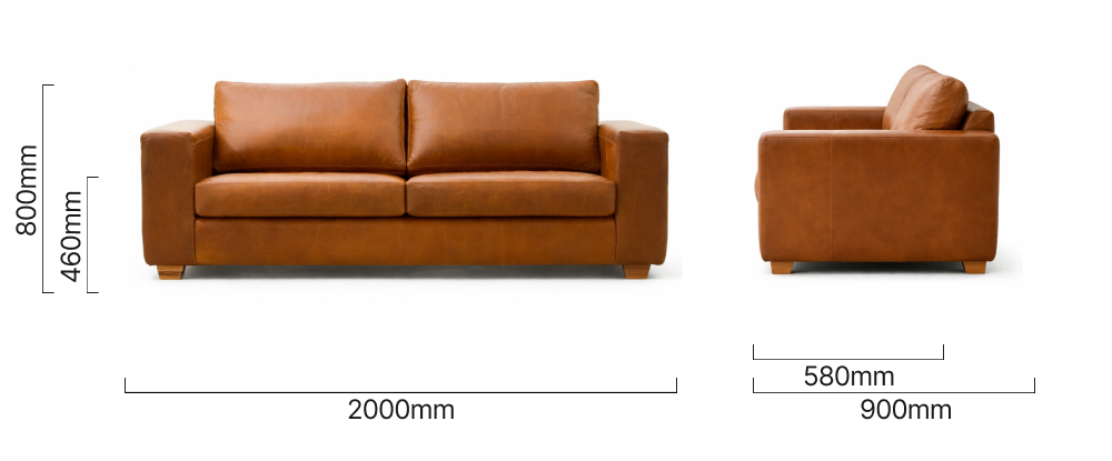 Westerman 4-Seater Leather Couch Ginger Dimensions