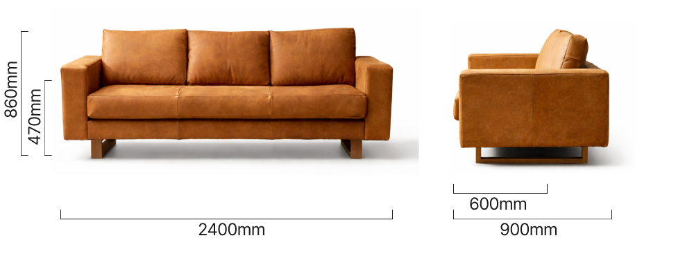 Clarkson 4-Seater Leather Couch Dimensions