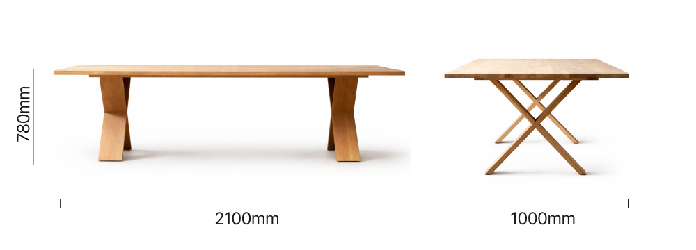 2.1m Cross Leg Dining Table - Oak Dimensions