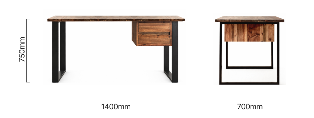 1.4m Sahara Study Desk with Drawers Right Blackwood Dimensions