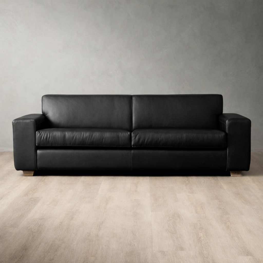 2.4m Karoo Leather Couch - Black - For Factory Sale