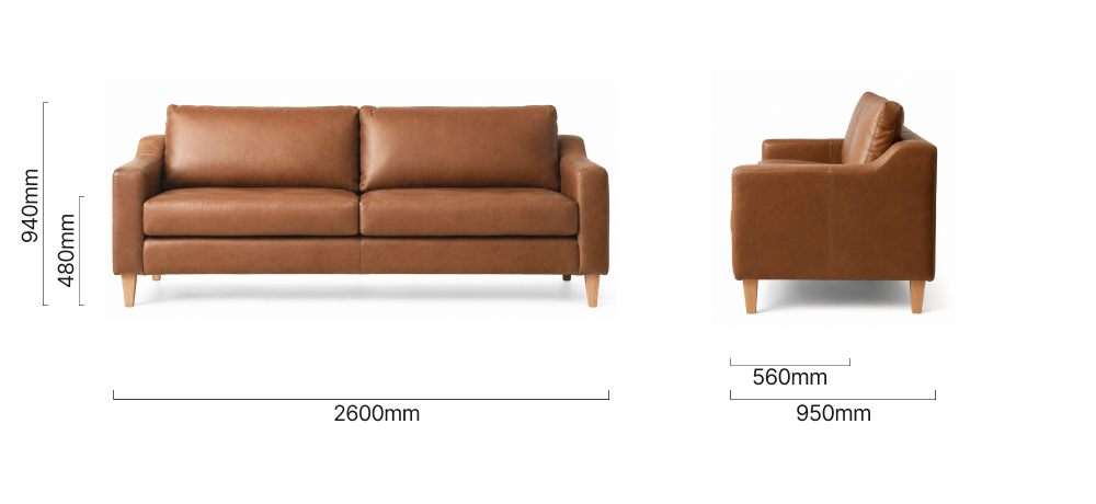 2.6m Douglas Leather Couch – Butterscotch